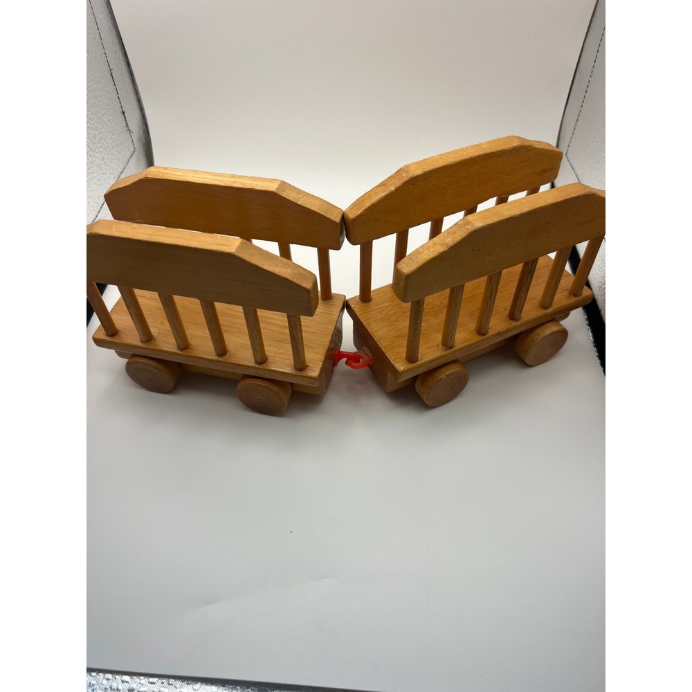 Vintage Wooden Circus Train Cars Set Natural Wood Toy Cage Wagons 2 Piece